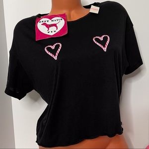 PINK Victoria’s Secret S T-shirt Cropped Crewneck Holiday Candy Cane Hearts
